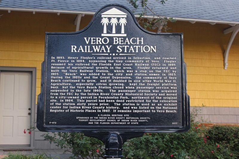 Vero Beach Railway Station Marker image. Click for full size.