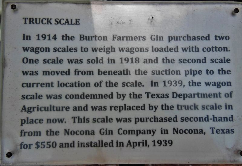 Burton Farmers Gin Truck/Wagon Scale (plaque) image. Click for full size.