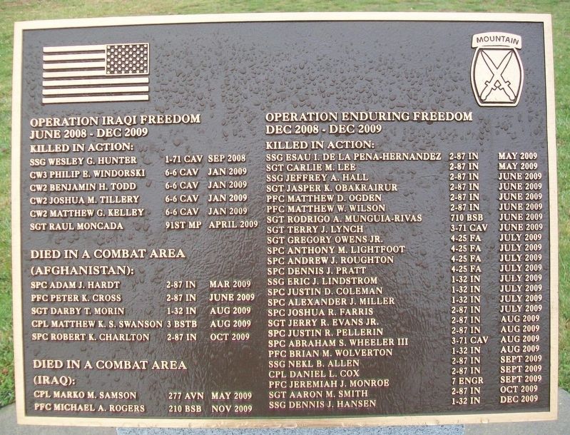 10th Mountain Division Heroes Walk Memorial Marker. Click for full size. 10th Mountain Division Heroes Walk Memorial Marker image. Click for full size.