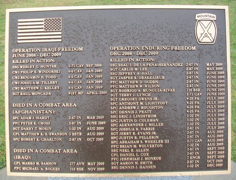 10th Mountain Division Heroes Walk Memorial Marker image. Click for full size.