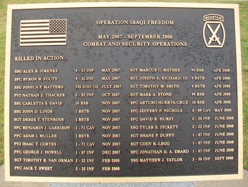 10th Mountain Division Heroes Walk Memorial Marker image. Click for full size.