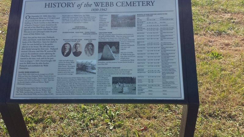 History of the Webb Cemetery Marker image. Click for full size.