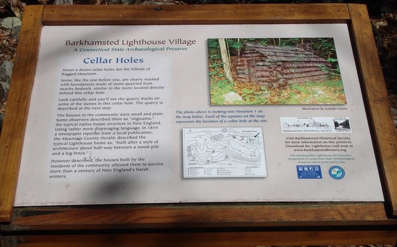 Barkhamsted Lighthouse Village Cellar Holes Marker. Click for full size. Barkhamsted Lighthouse Village Cellar Holes Marker image. Click for full size.