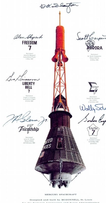 Mercury Capsule rendering signed by original astronauts image. Click for full size.