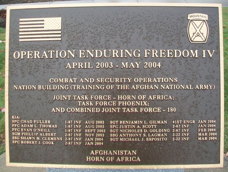 10th Mountain Division Heroes Walk Memorial Marker image. Click for full size.