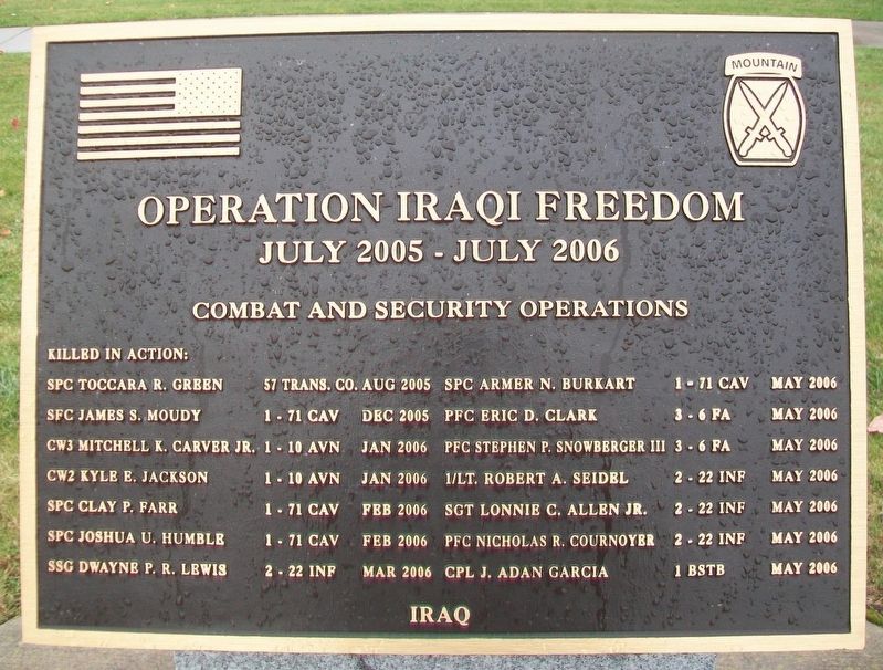 10th Mountain Division Heroes Walk Memorial Marker. Click for full size. 10th Mountain Division Heroes Walk Memorial Marker image. Click for full size.