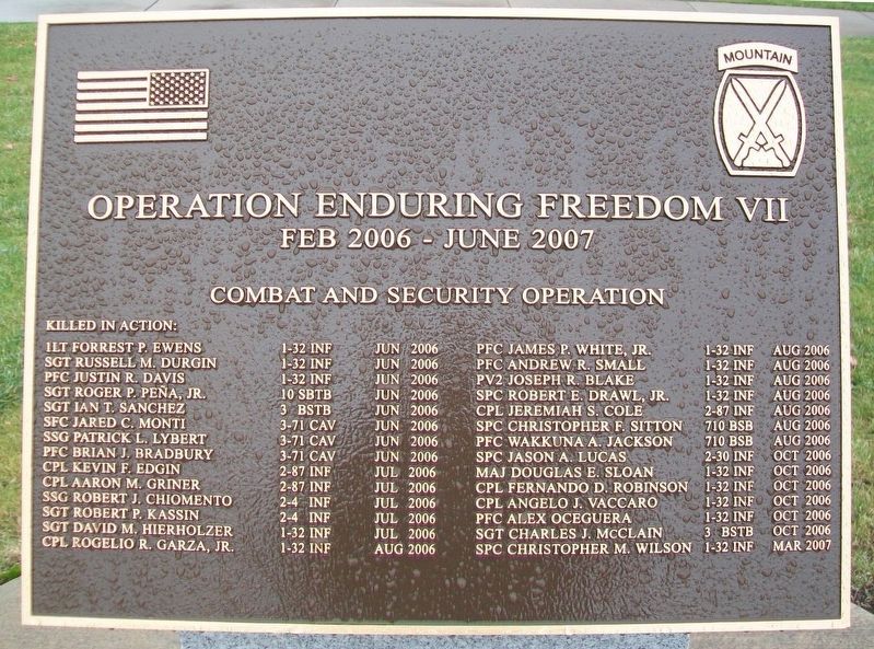 10th Mountain Division Heroes Walk Memorial Marker. Click for full size. 10th Mountain Division Heroes Walk Memorial Marker image. Click for full size.