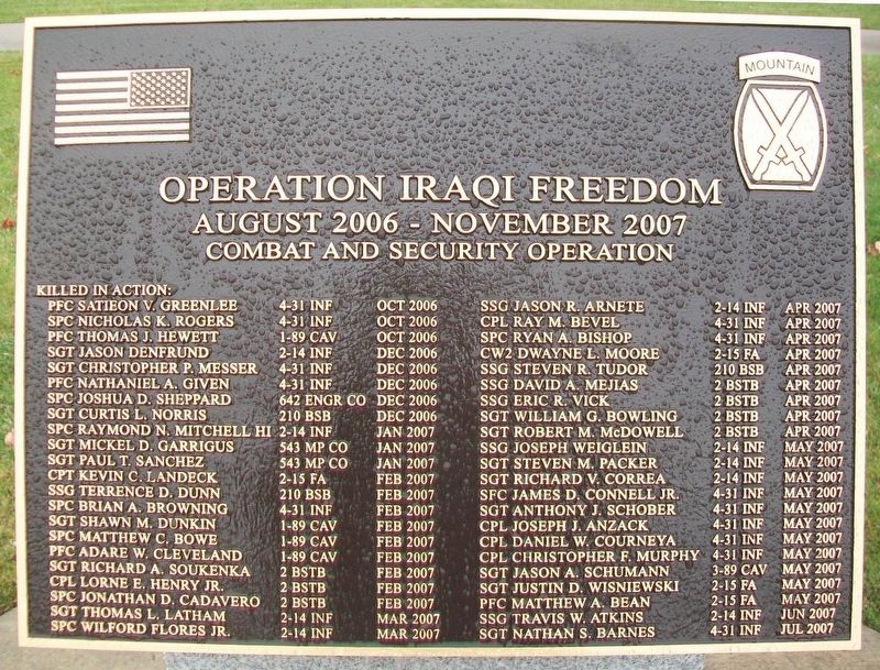 10th Mountain Division Heroes Walk Memorial Marker. Click for full size. 10th Mountain Division Heroes Walk Memorial Marker image. Click for full size.