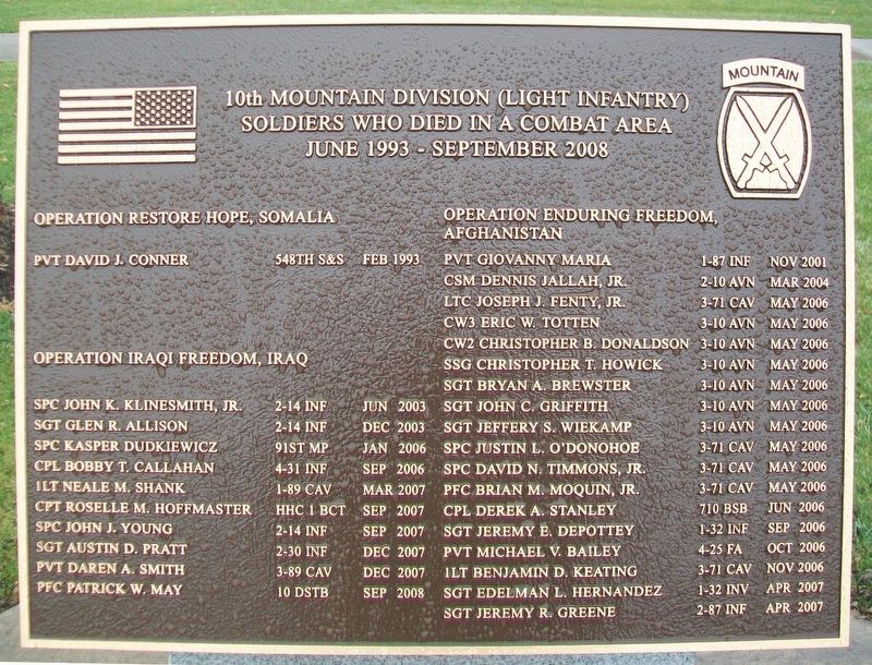 10th Mountain Division Heroes Walk Memorial Marker image. Click for full size.