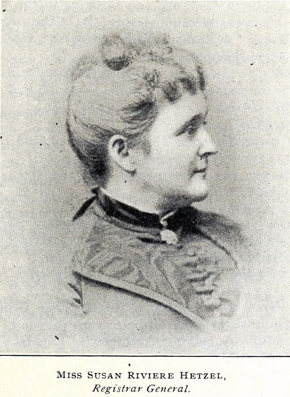 Miss Susan Riviere Hetzel,<br><i>Registrar General.</i>. Click for full size. Miss Susan Riviere Hetzel,<br><i>Registrar General.</i> image. Click for full size.