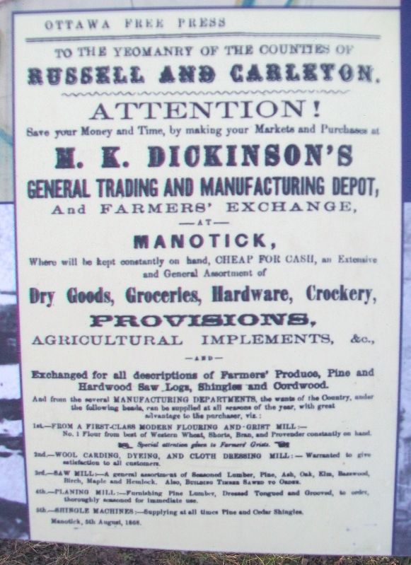 Advertisement on Dickinson Square and Manotick Marker. Click for full size. Advertisement on Dickinson Square and Manotick Marker image. Click for full size.
