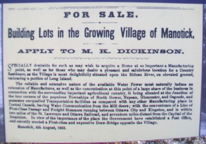 Advertisement on Dickinson Square and Manotick Marker. Click for full size. Advertisement on Dickinson Square and Manotick Marker image. Click for full size.