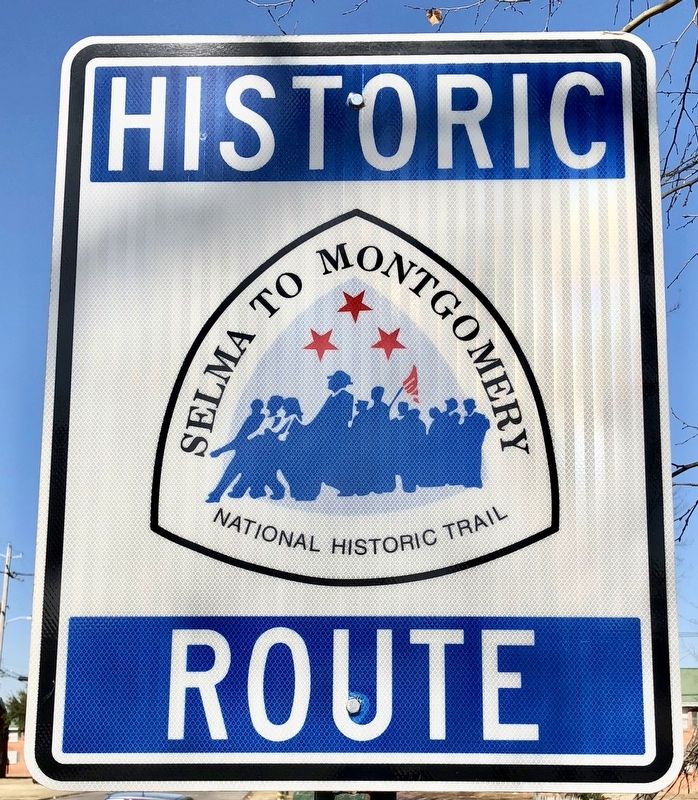 One of many trail signs marking the route of the march.. Click for full size. One of many trail signs marking the route of the march. image. Click for full size.
