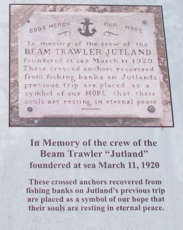 Beam Trawler Jutland Memorial Marker. Click for full size. Beam Trawler Jutland Memorial Marker image. Click for full size.