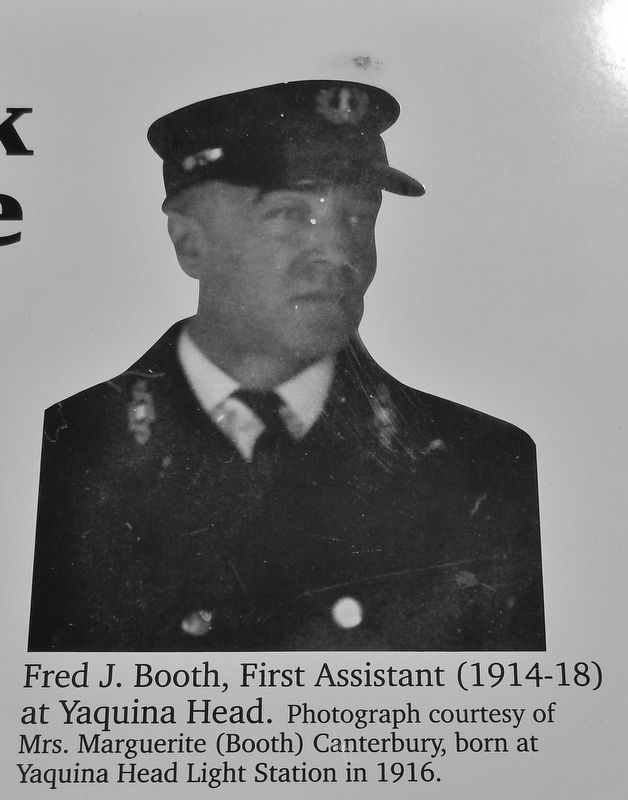 Marker detail: Fred J. Booth, First Assistant (1914-18) at Yaquina Head. Click for full size. Marker detail: Fred J. Booth, First Assistant (1914-18) at Yaquina Head image. Click for full size.