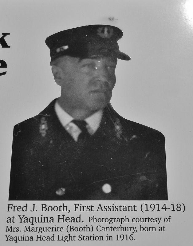 Marker detail: Fred J. Booth, First Assistant (1914-18) at Yaquina Head image. Click for full size.