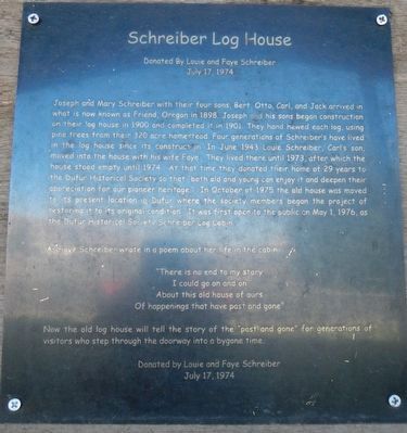 Schreiber Log House Marker image. Click for full size.
