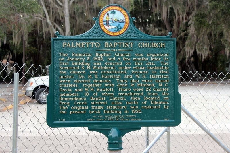 Palmetto Baptist Church side of marker image. Click for full size.