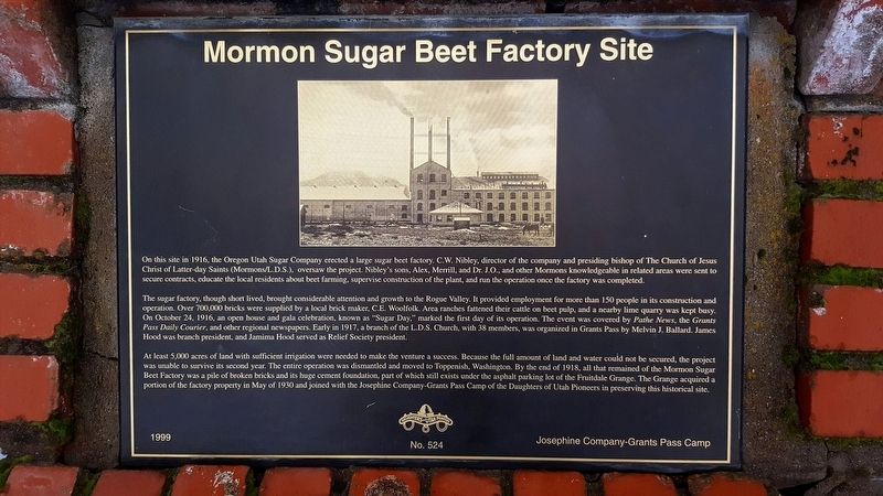 Mormon Sugar Beet Factory Site Marker image. Click for full size.