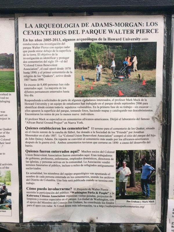 Archaeology in Adams Morgan Marker in Spanish image. Click for full size.