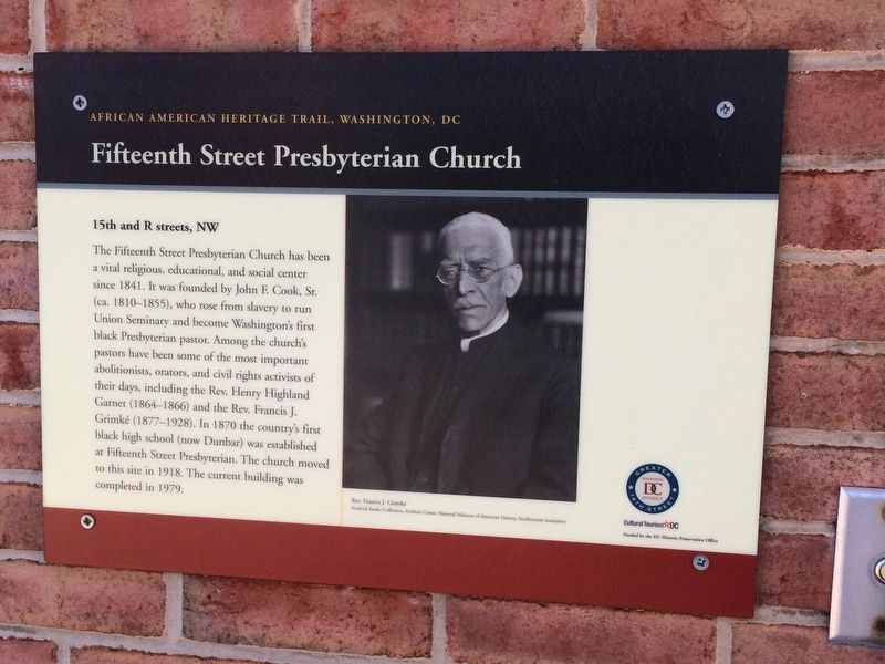 Fifteenth Street Presbyterian Church Marker. Click for full size. Fifteenth Street Presbyterian Church Marker image. Click for full size.