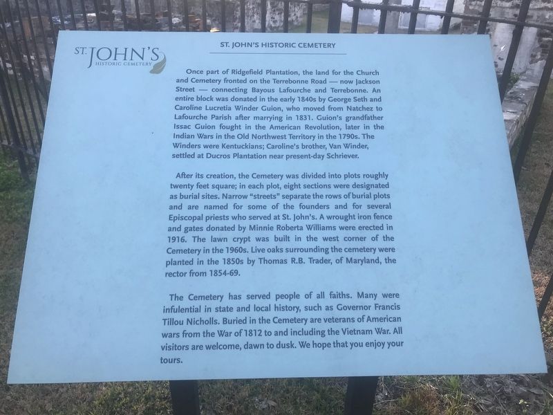 St. John's Historic Cemetery Marker. Click for full size. St. John's Historic Cemetery Marker image. Click for full size.
