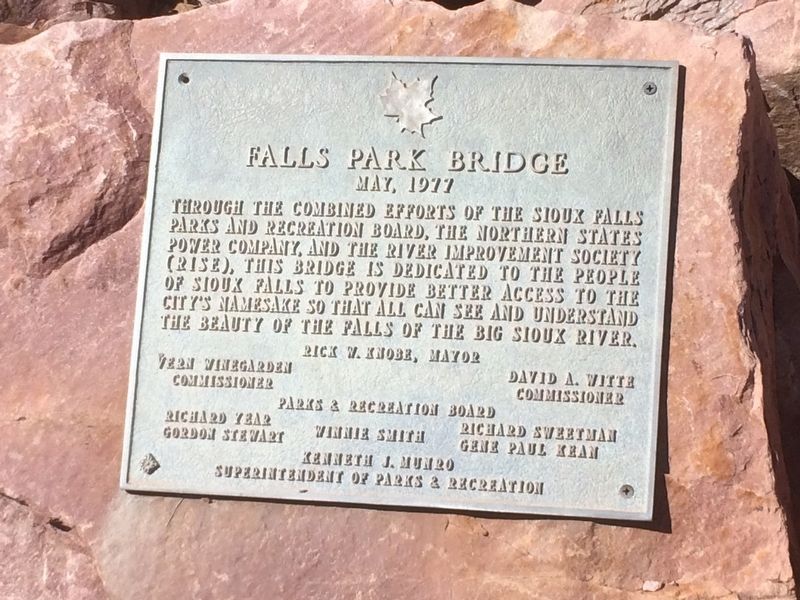 Falls Park Bridge Marker. Click for full size. Falls Park Bridge Marker image. Click for full size.