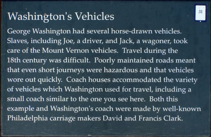Washington's Vehicles Marker. Click for full size. Washington's Vehicles Marker image. Click for full size.