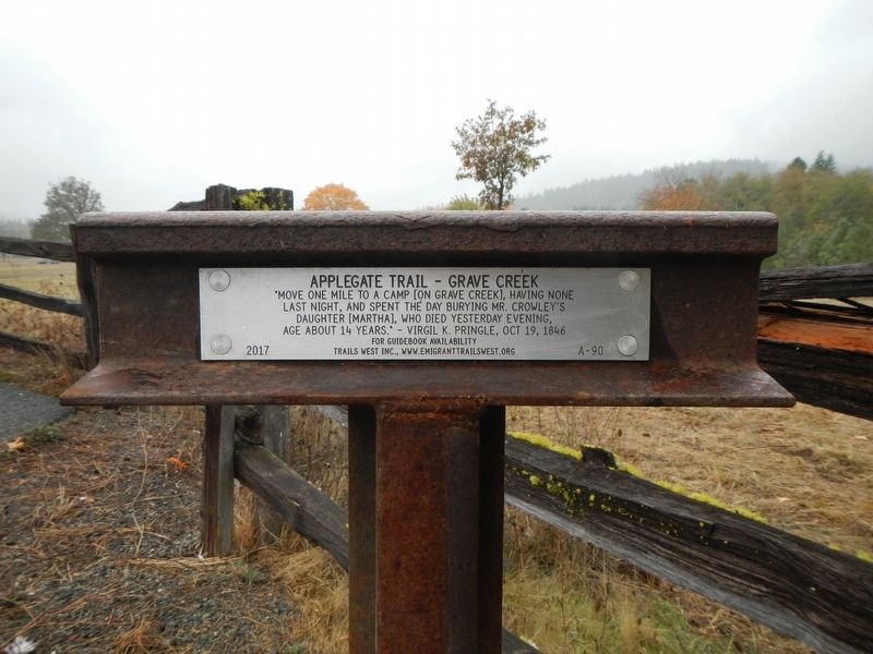 Applegate Trail - Grave Creek Marker. Click for full size. Applegate Trail - Grave Creek Marker image. Click for full size.