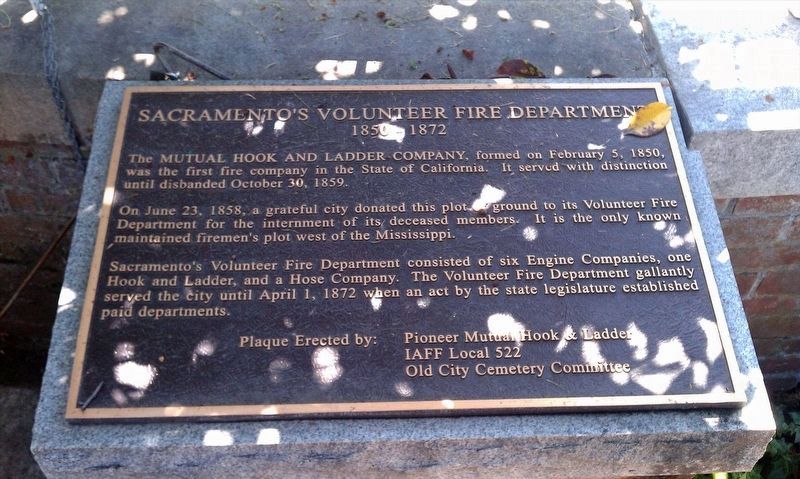 Sacramento's Volunteer Fire Department Marker image. Click for full size.