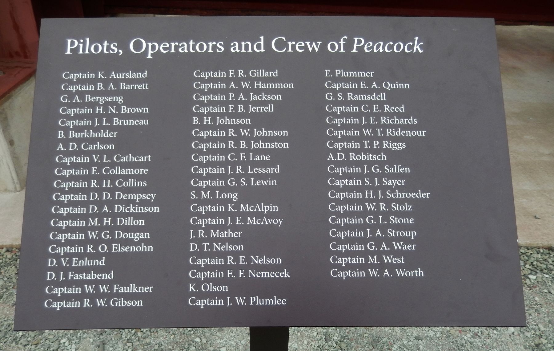 Pilots, Operators and Crew of <i>Peacock</i>. Click for full size. Pilots, Operators and Crew of <i>Peacock</i> image. Click for full size.
