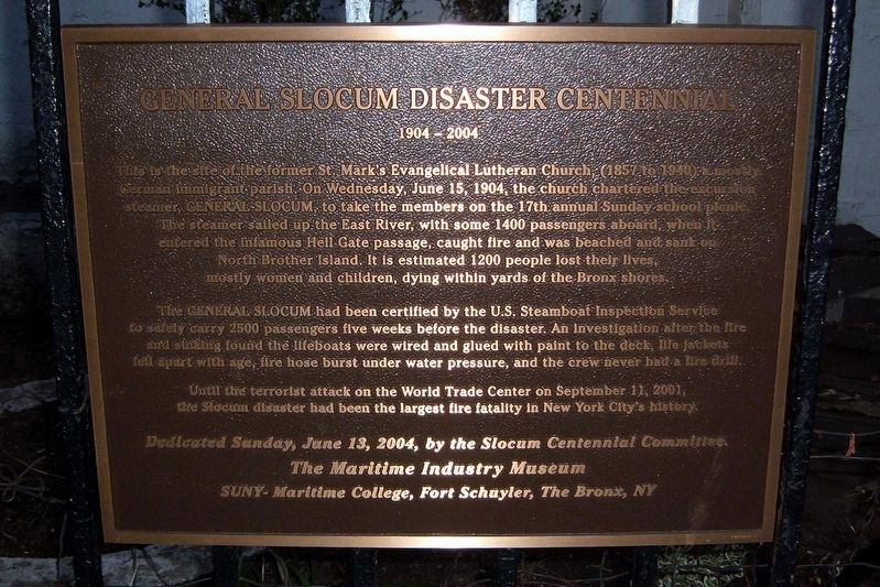 General Slocum Disaster Centennial Marker image. Click for full size.