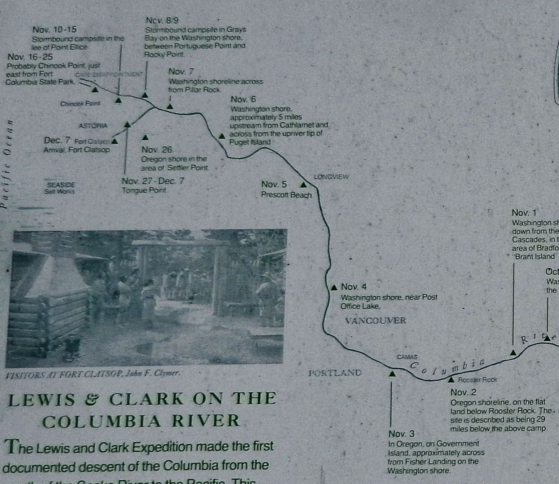 Marker detail: November 1805 Campsites along the Columbia image. Click for full size.