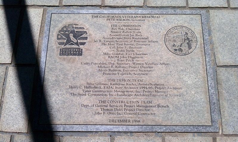 California Veterans Memorial dedication plaque image. Click for full size.