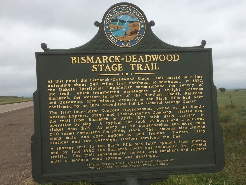 Bismarck - Deadwood Stage Trail Marker image. Click for full size.