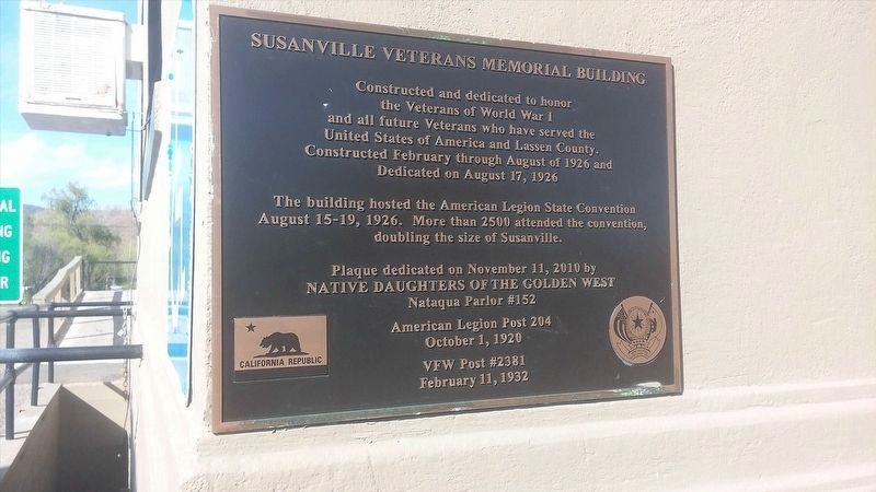 Susanville Veterans Memorial Building Marker. Click for full size. Susanville Veterans Memorial Building Marker image. Click for full size.