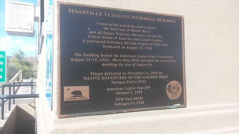 Susanville Veterans Memorial Building Marker image. Click for full size.