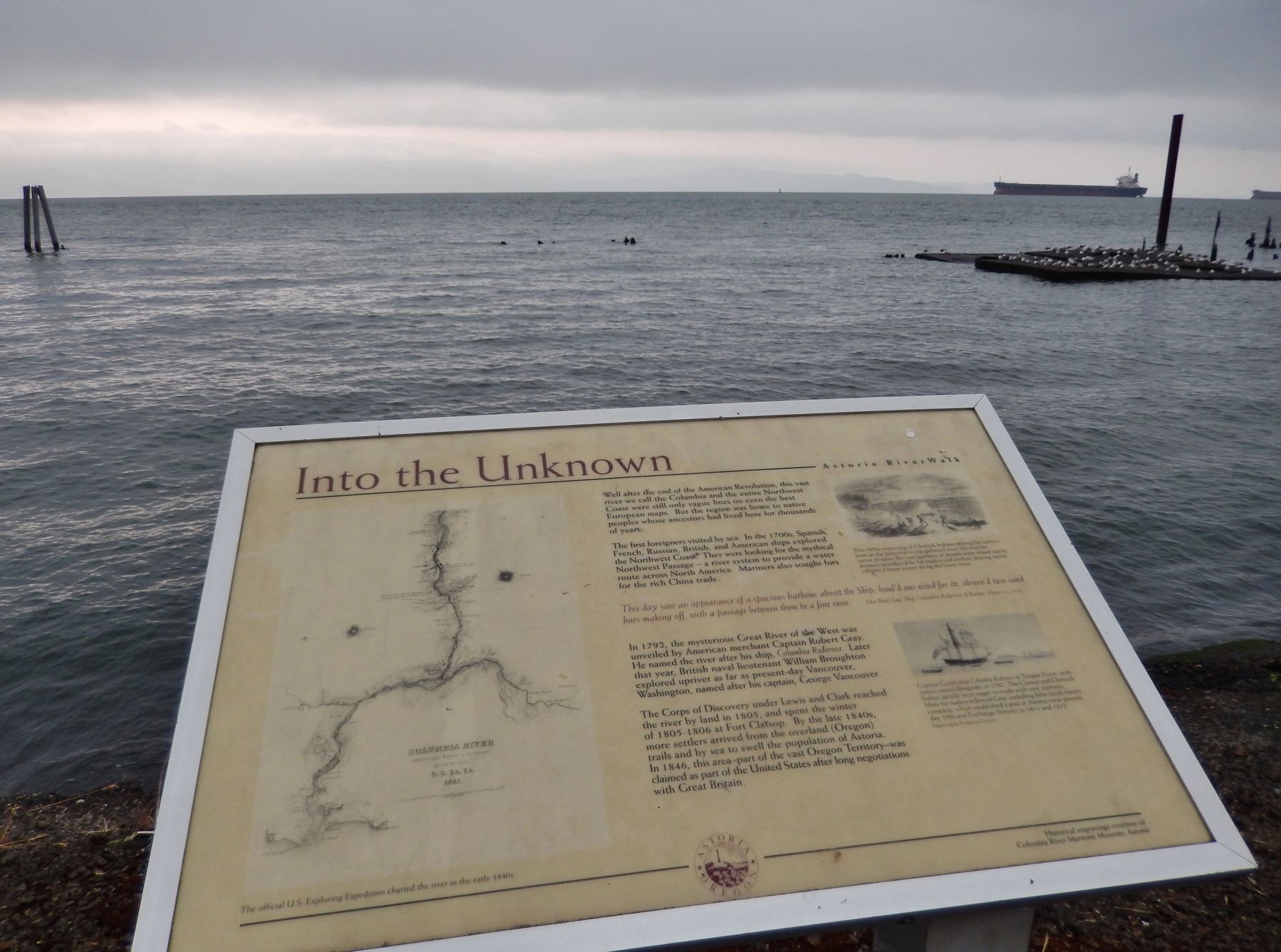 Into the Unknown Marker (<i>wide view looking north; Columbia River in the background</i>) image. Click for full size.