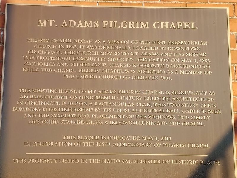Mt. Adams Pilgrim Chapel Marker image. Click for full size.