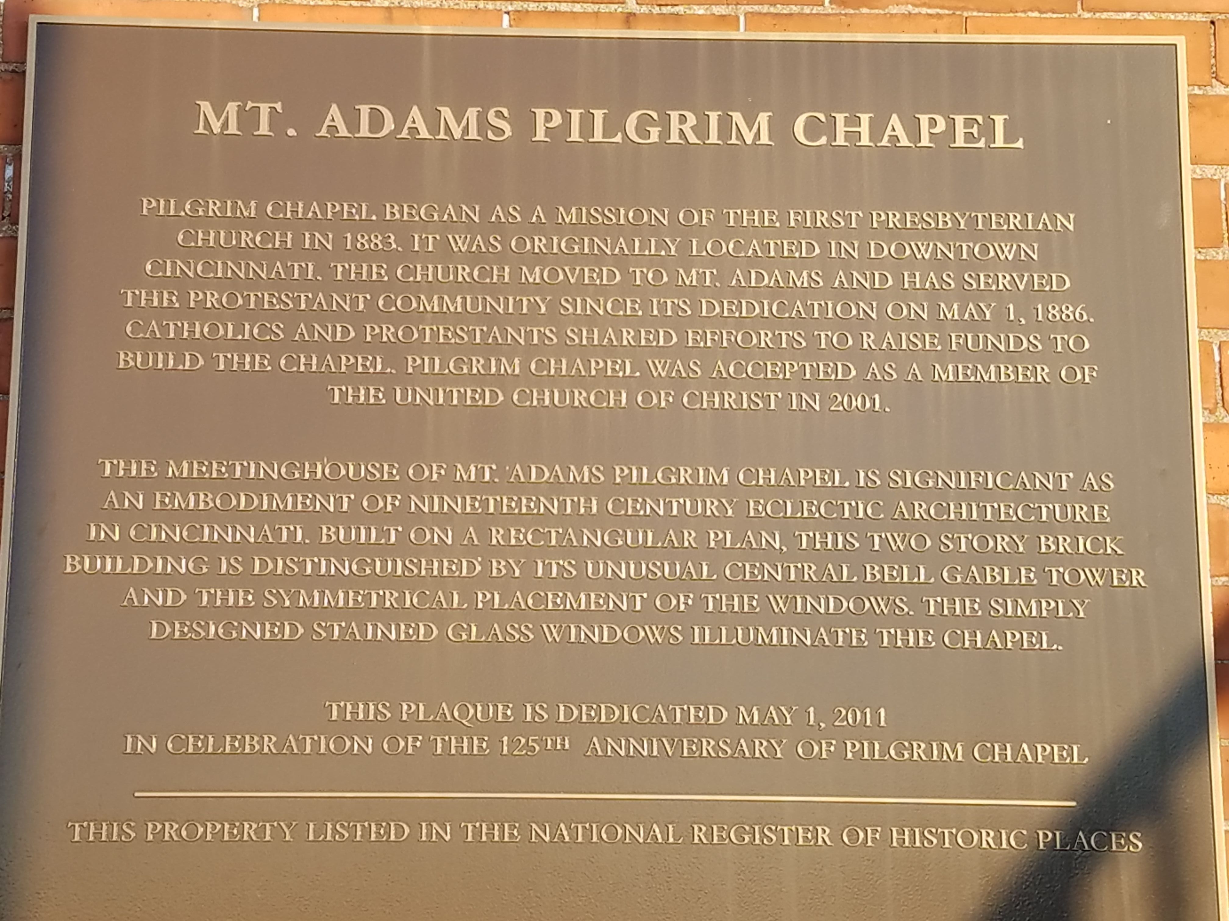 Mt. Adams Pilgrim Chapel Marker