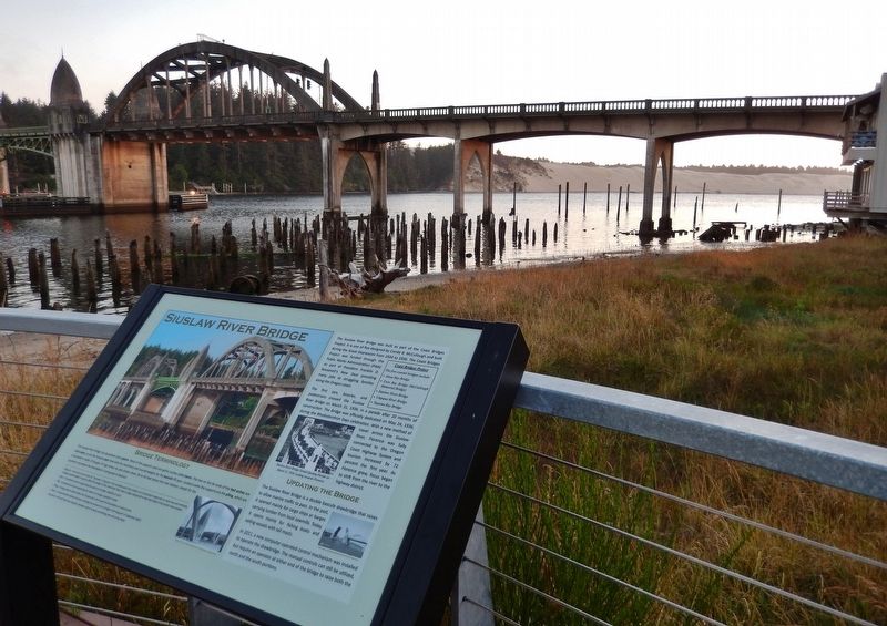 Siuslaw River Bridge Marker (<i>wide view</i>) image. Click for full size.