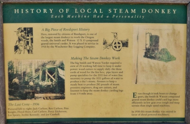 History of Local Steam Donkey Marker image. Click for full size.