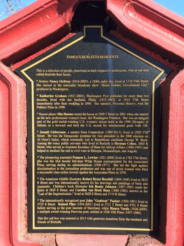 Famous Burleith Residents Marker. Click for full size. Famous Burleith Residents Marker image. Click for full size.