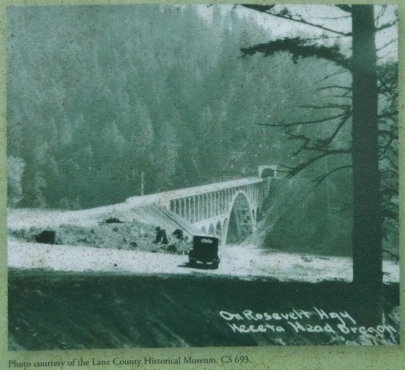 Marker detail: Cape Creek Bridge c1931 image. Click for full size.