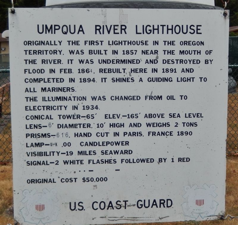 Umpqua River Lighthouse Marker (older version). Click for full size. Umpqua River Lighthouse Marker (older version) image. Click for full size.