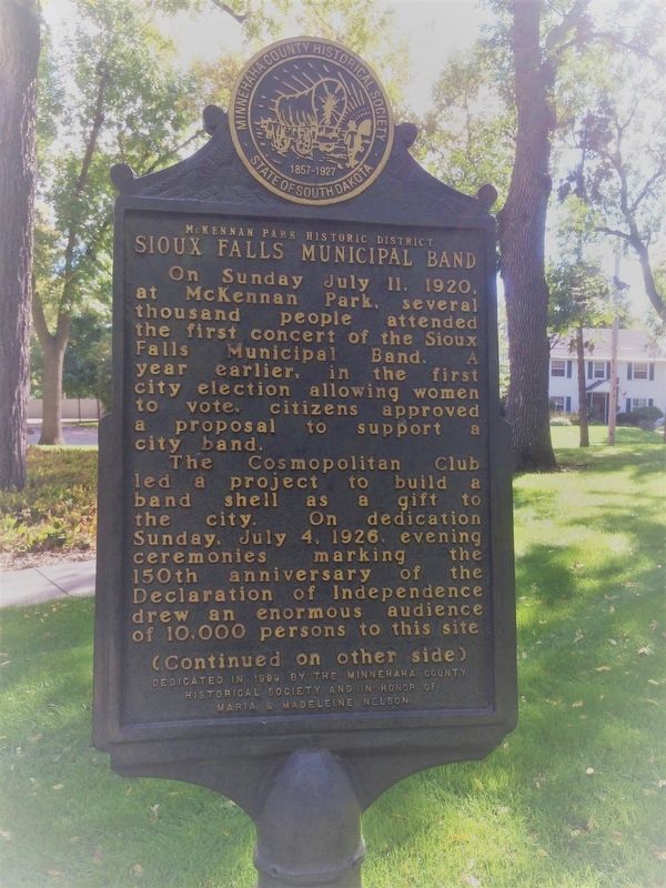 Sioux Falls Municipal Band Marker. Click for full size. Sioux Falls Municipal Band Marker image. Click for full size.