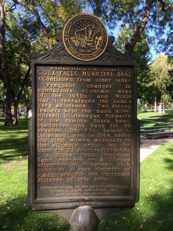 Sioux Falls Municipal Band Marker. Click for full size. Sioux Falls Municipal Band Marker image. Click for full size.