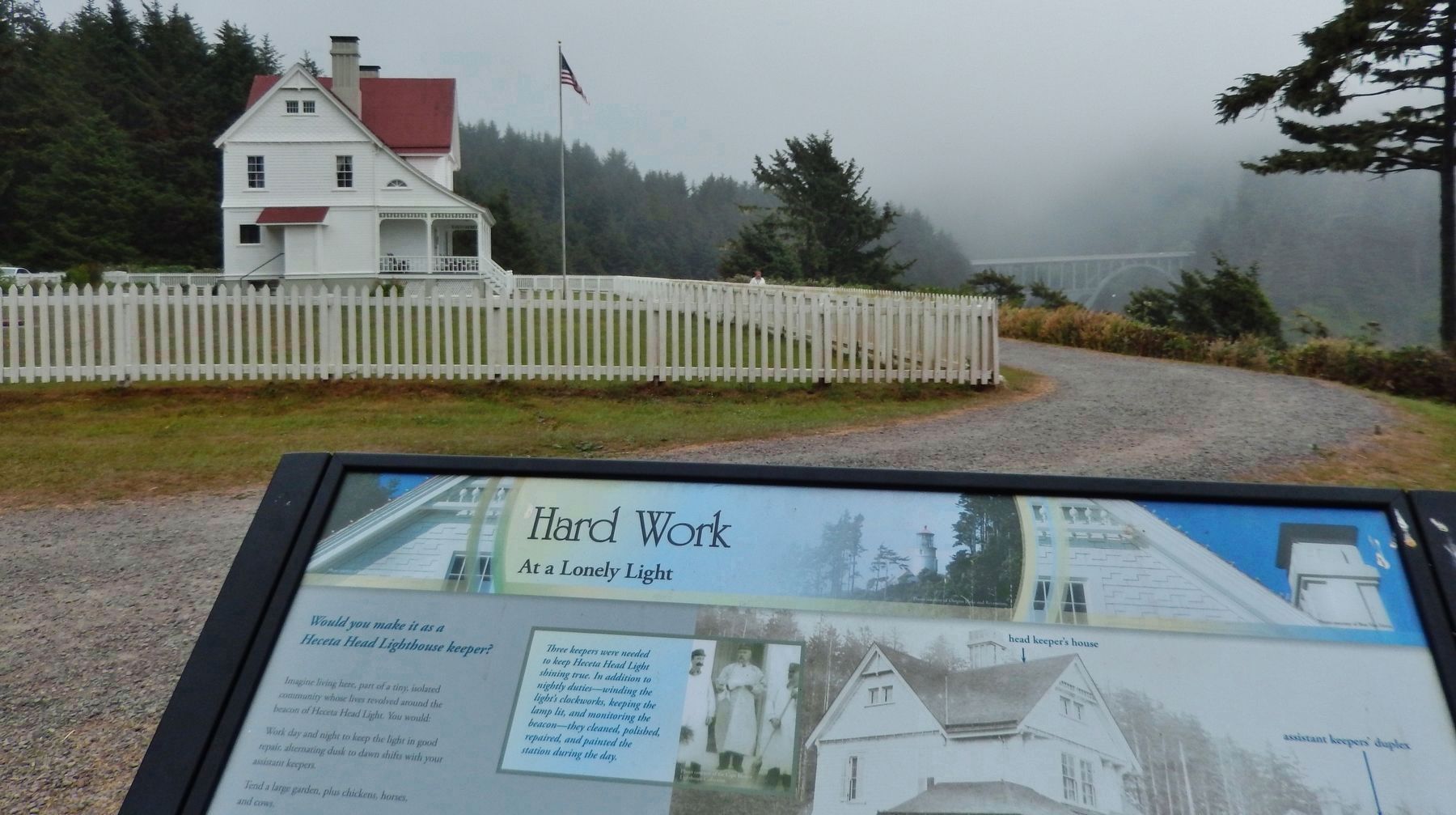 Hard Work at a Lonely Light Marker (<i>wide view; Assistant Keepers' house in background</i>) image. Click for full size.