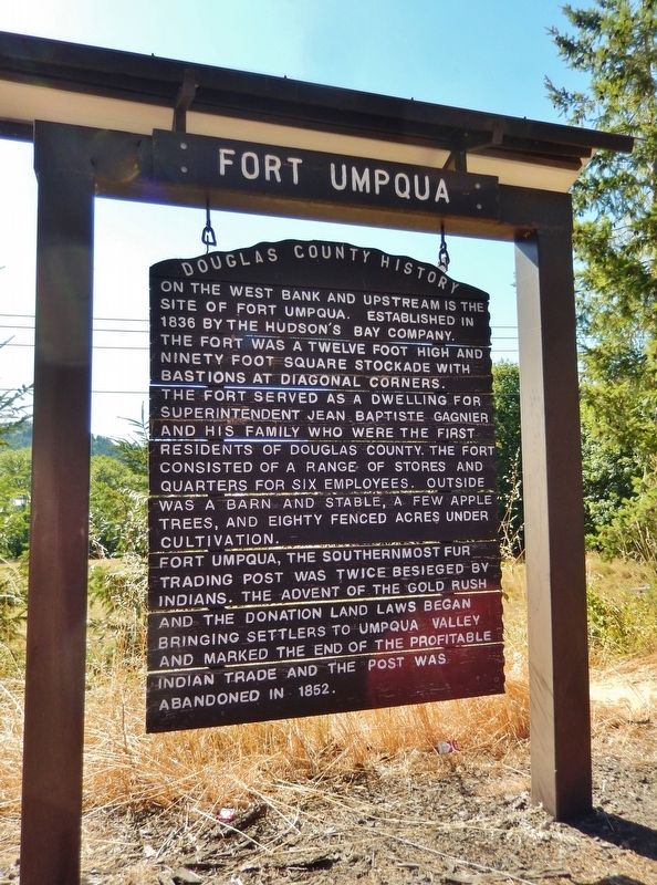 Fort Umpqua Marker (<i>wide view</i>). Click for full size. Fort Umpqua Marker (<i>wide view</i>) image. Click for full size.