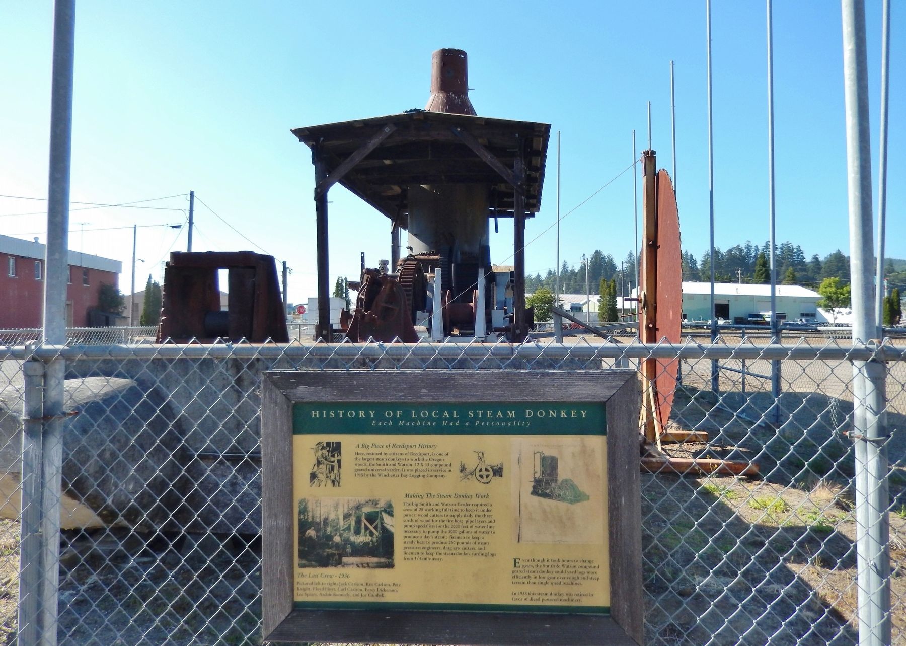 History of Local Steam Donkey Marker (<i>wide view</i>). Click for full size. History of Local Steam Donkey Marker (<i>wide view</i>) image. Click for full size.